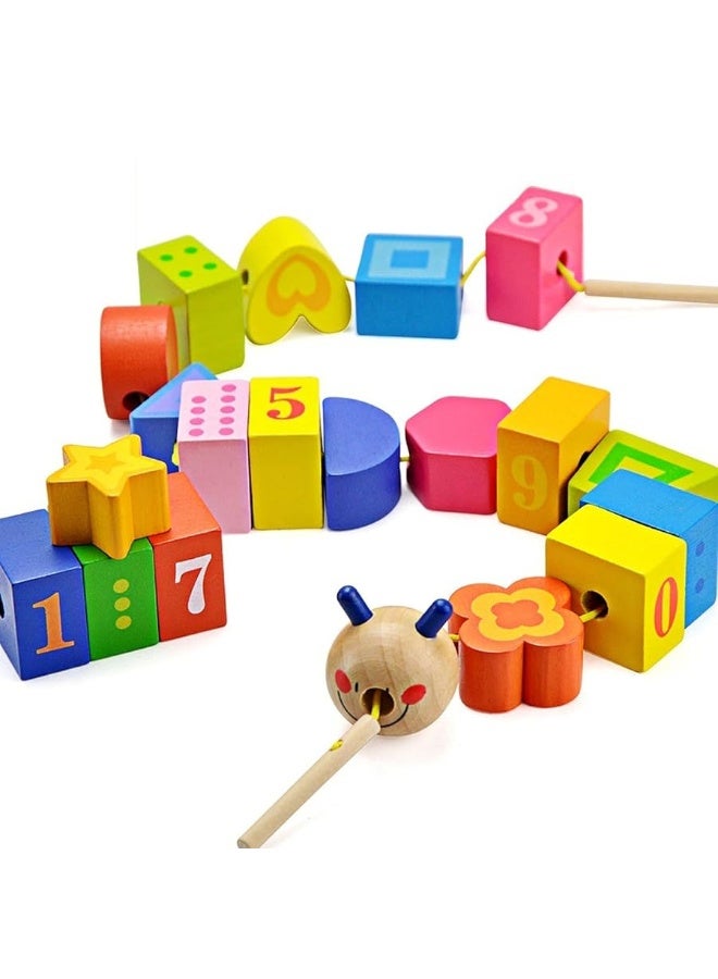 BOHS Caterpillar Lacing Blocks - Threading & Stacking - Toddler Learn Counting, Numbers and Shapes- Baby Kids Fine Motor Skills Toys