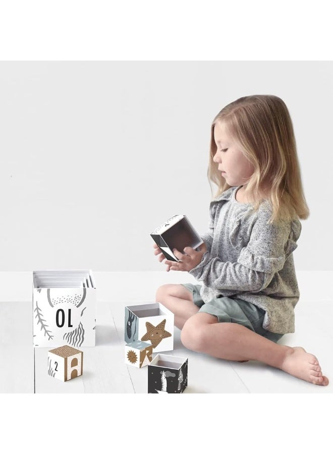 Wee Gallery Nesting Blocks - Ocean Animals and Numbers - Black and White Stacking and Building Toy for Toddlers and Kids - Motor Skills, Creative Play and Problem Solving for Children (Ages 2 and up)