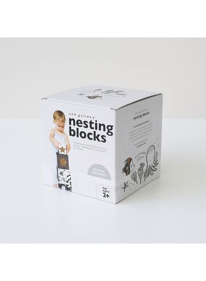 Wee Gallery Nesting Blocks - Ocean Animals and Numbers - Black and White Stacking and Building Toy for Toddlers and Kids - Motor Skills, Creative Play and Problem Solving for Children (Ages 2 and up)
