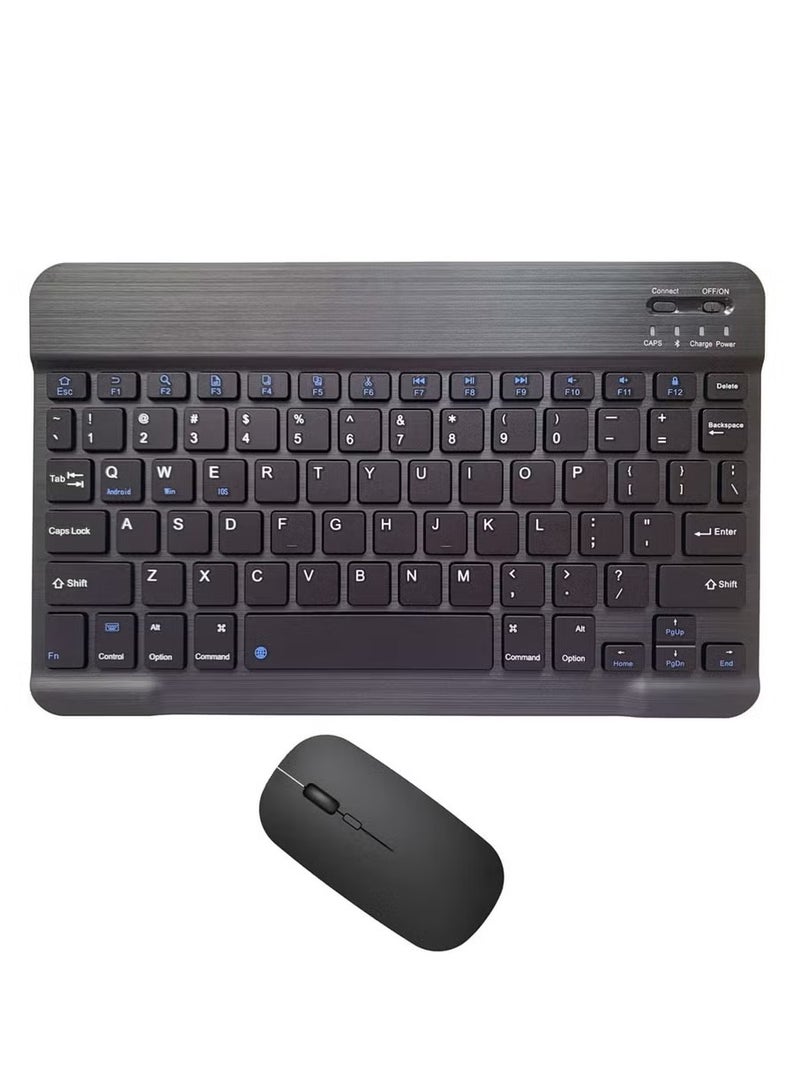 Ultra-Slim Bluetooth Keyboard and Mouse Combo Rechargeable Portable Wireless Keyboard Mouse Set for Apple iPad iPhone iOS 13 and Above Samsung Tablet Phone Smartphone Android Windows (Black)