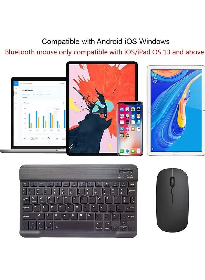 Ultra-Slim Bluetooth Keyboard and Mouse Combo Rechargeable Portable Wireless Keyboard Mouse Set for Apple iPad iPhone iOS 13 and Above Samsung Tablet Phone Smartphone Android Windows (Black)