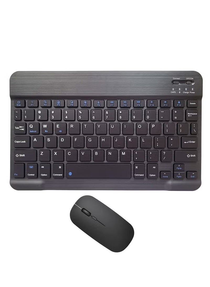 Ultra-Slim Bluetooth Keyboard and Mouse Combo Rechargeable Portable Wireless Keyboard Mouse Set for Apple iPad iPhone iOS 13 and Above Samsung Tablet Phone Smartphone Android Windows (Black)