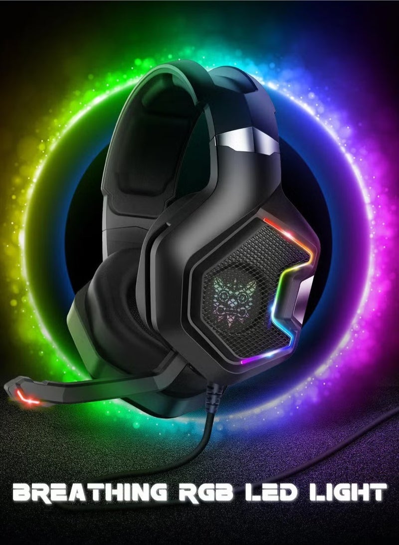 K10 Pro Gaming Headset with RGB Lighting – Professional Wired Headphones for PC, Console, and Mobile Gaming