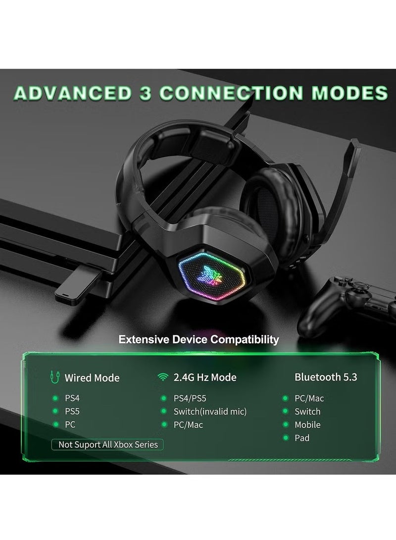 B100 2.4G Wireless Bluetooth 5.3 Wired Over-ear Headset RGB Light E-sports Gaming Headphone