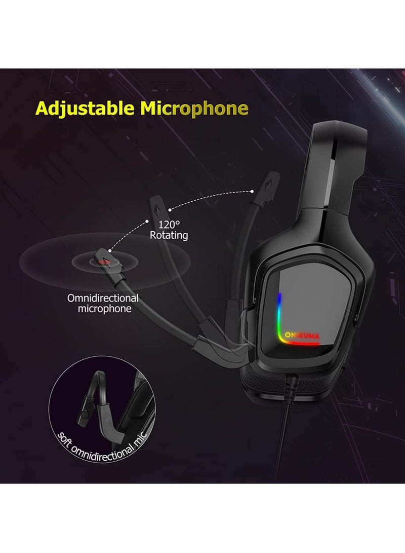 K20 Wired Headphones with Microphone RGB Light Gaming Headsets Noise Cancelling Earphones for Xbox One for PS4 Headset Gamer (Black)