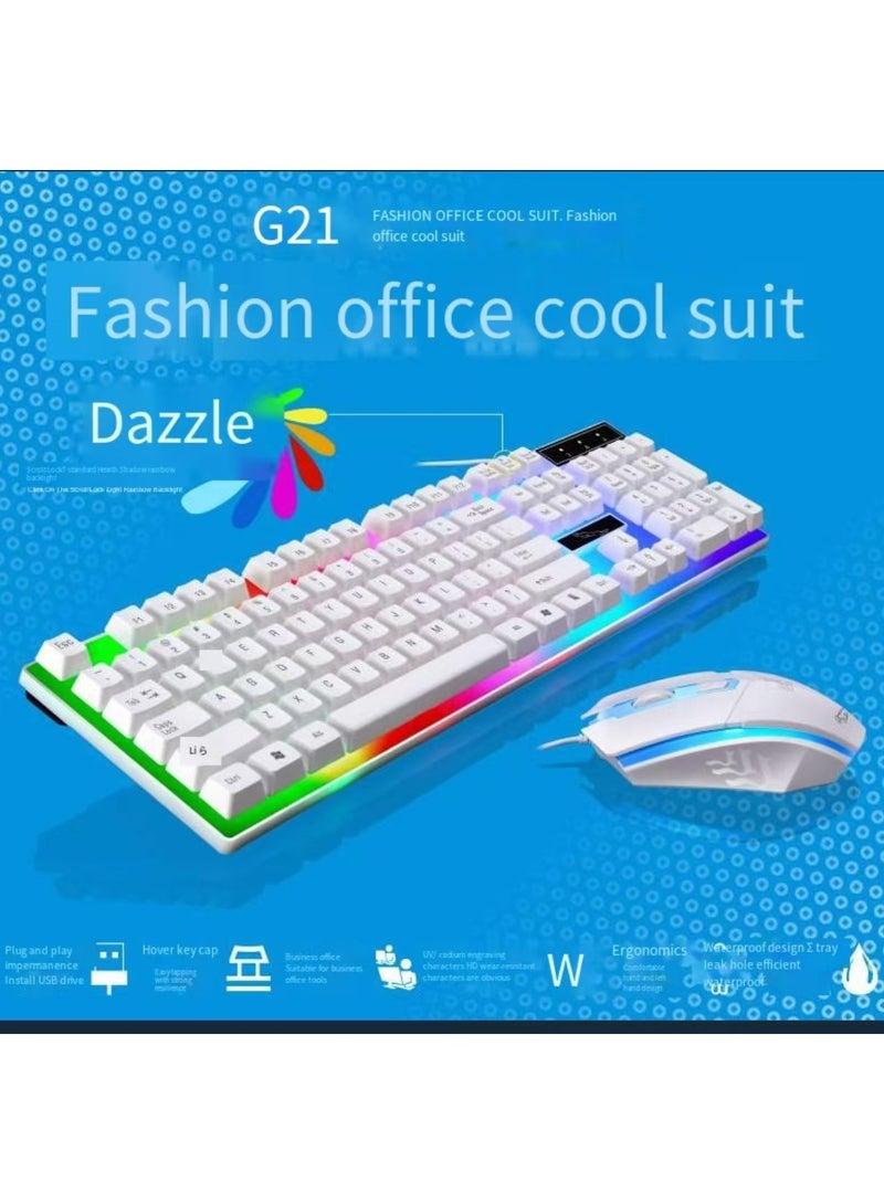 G21WT LED gaming keyboard with white mouse kit