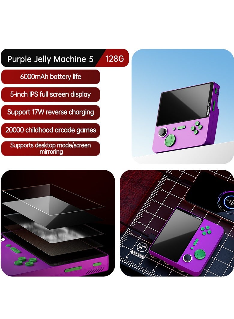 Handheld Game Console 5-inch Full iPS  GAMET5 chip display screen 6000mAh  CONSOLE AND POWER BANK IN ONE(Purple 128G)