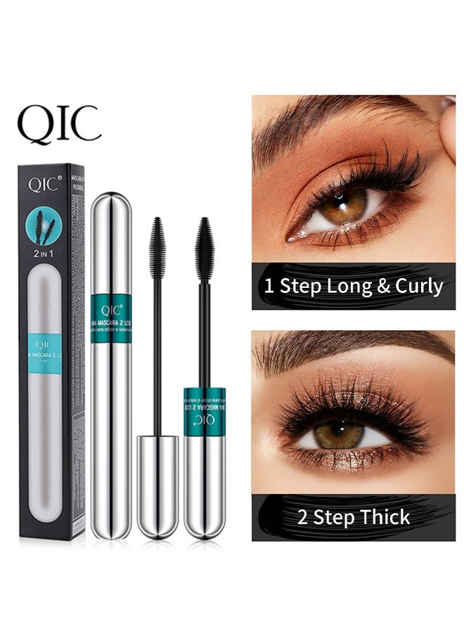 2 in 1 Mascara - 4D Silk Fiber Lash Mascara, Thrive Mascara For Natural Lengthening And Thickening Effectno clumping Superstrong Mascara for LongLasting Beauty Charming Eye Make up