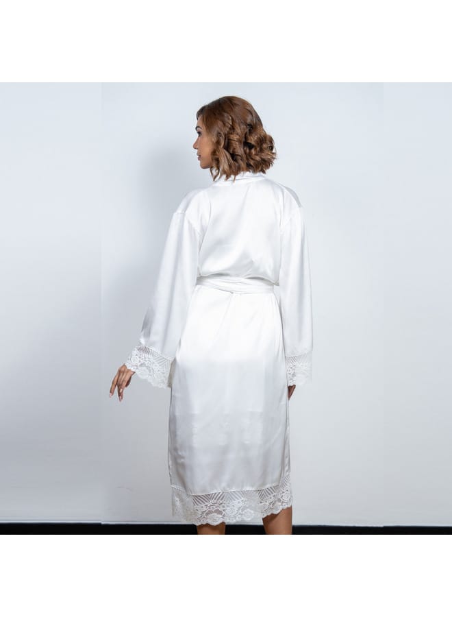 Aadaraya Lace Detail Robe with Tie-Up Belt and Long Sleeves