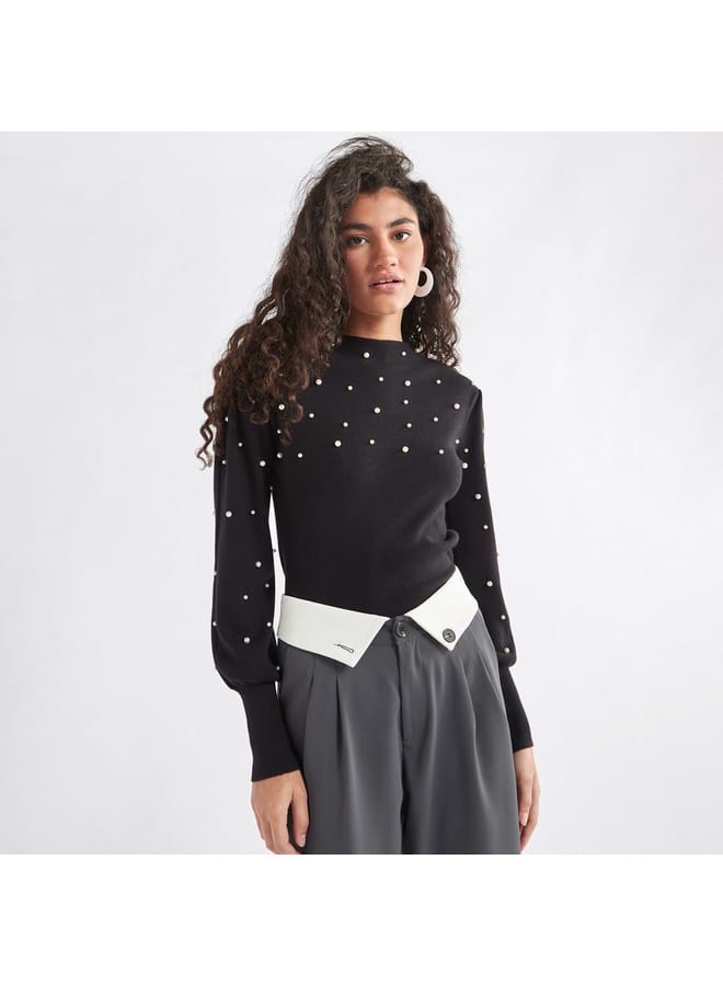 Pearl Embellished Sweater with Long Sleeves