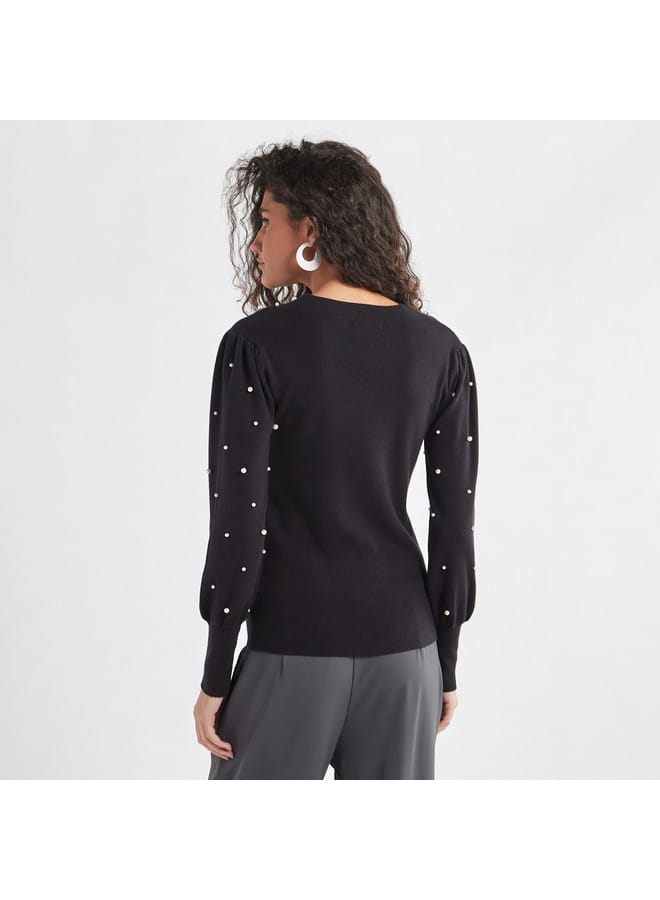 Pearl Embellished Sweater with Long Sleeves