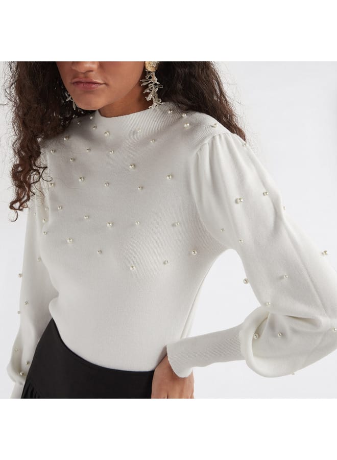 Pearl Embellished Sweater with Long Sleeves