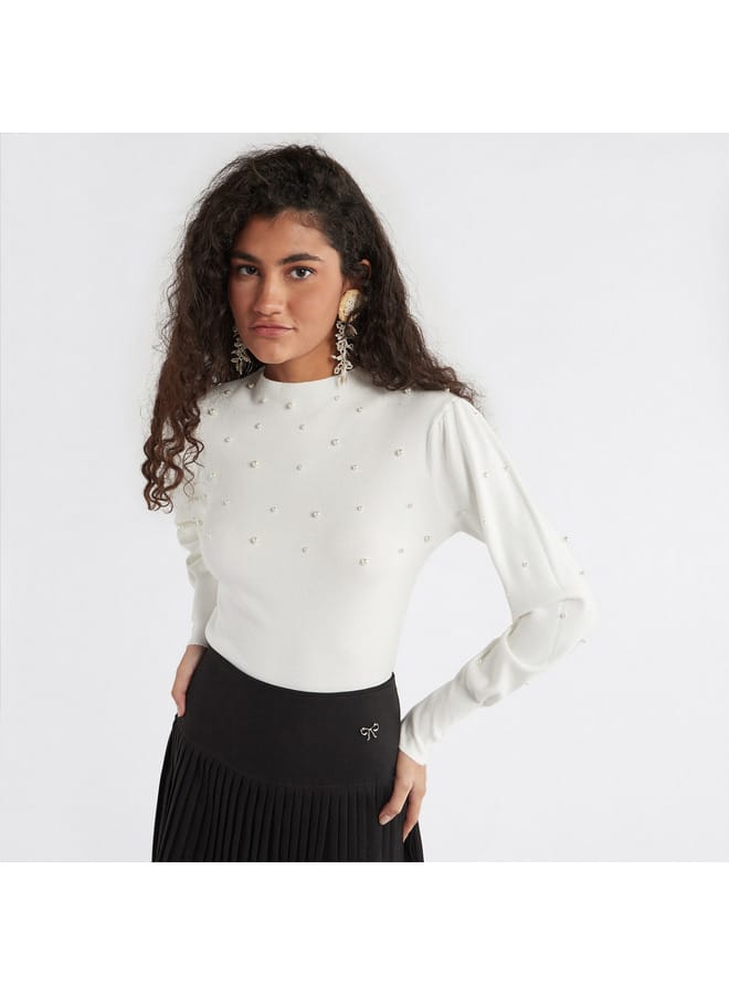 Pearl Embellished Sweater with Long Sleeves