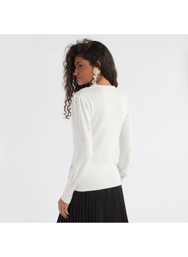 Pearl Embellished Sweater with Long Sleeves