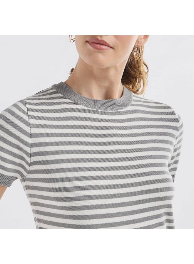 Striped Crew Neck T-shirt with Short Sleeves