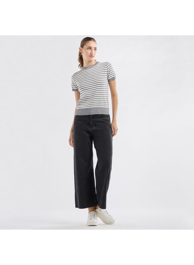 Striped Crew Neck T-shirt with Short Sleeves