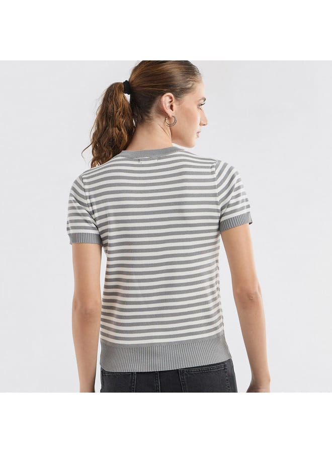 Striped Crew Neck T-shirt with Short Sleeves