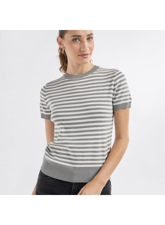 Striped Crew Neck T-shirt with Short Sleeves