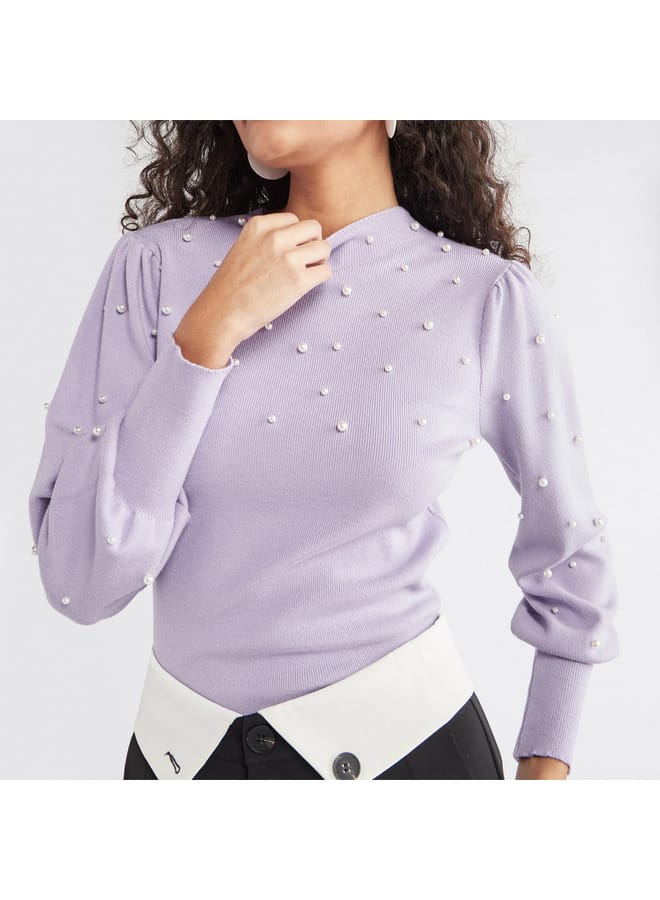 Pearl Embellished Sweater with Long Sleeves