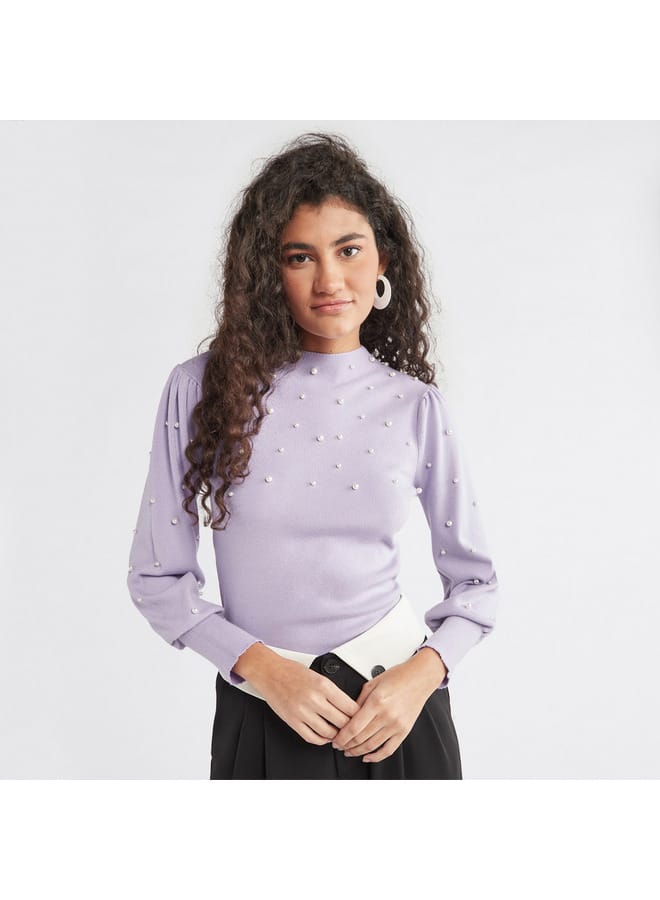 Pearl Embellished Sweater with Long Sleeves