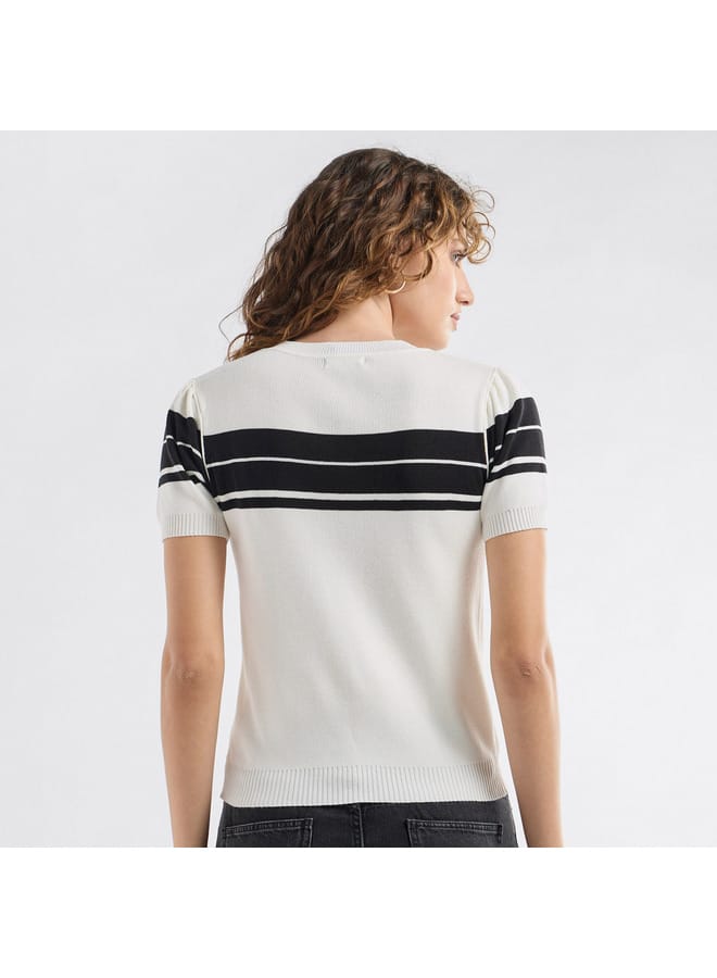 Striped Crew Neck T-shirt with Short Sleeves