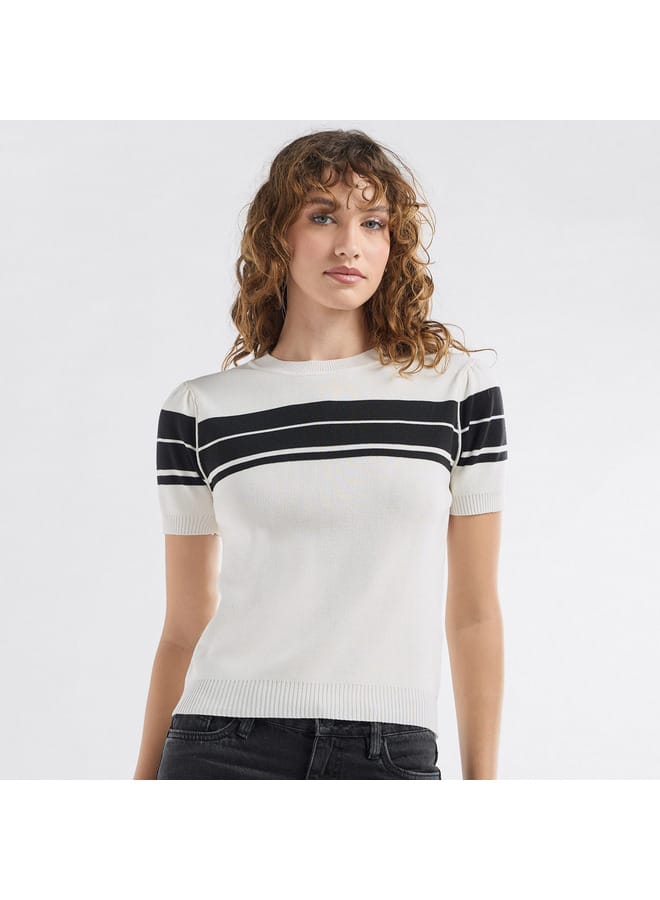 Striped Crew Neck T-shirt with Short Sleeves