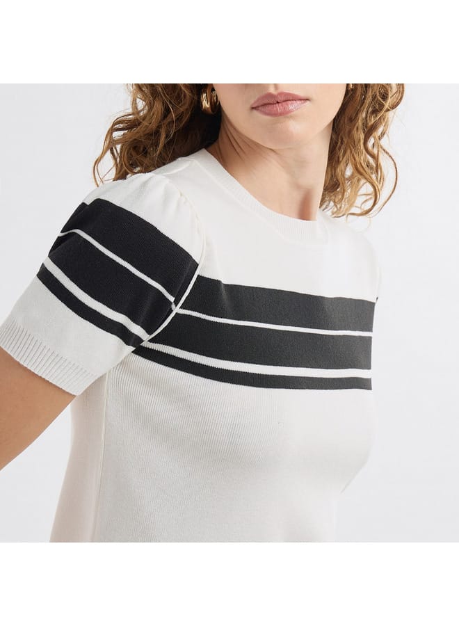 Striped Crew Neck T-shirt with Short Sleeves