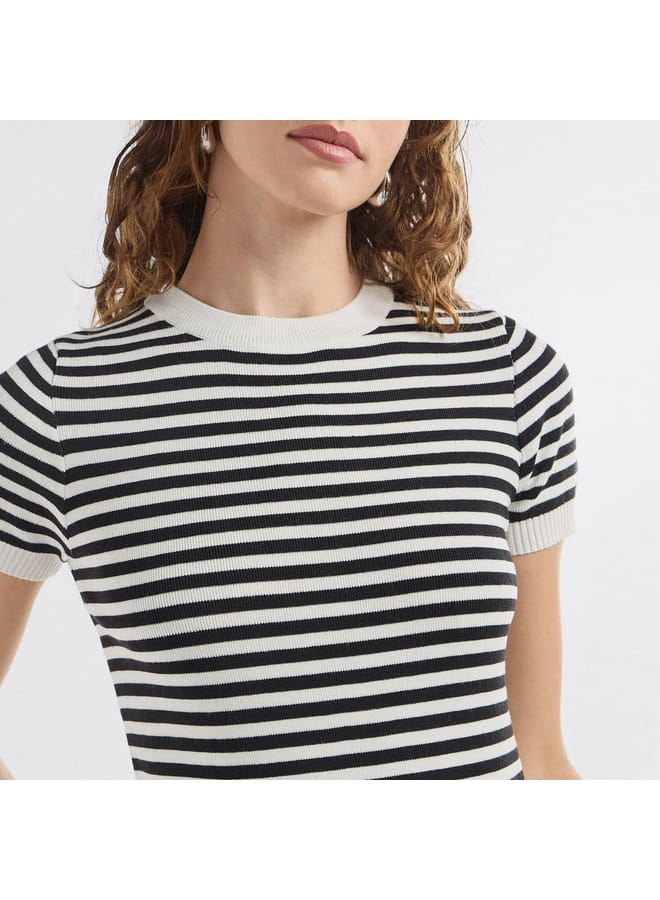 Striped Crew Neck T-shirt with Short Sleeves