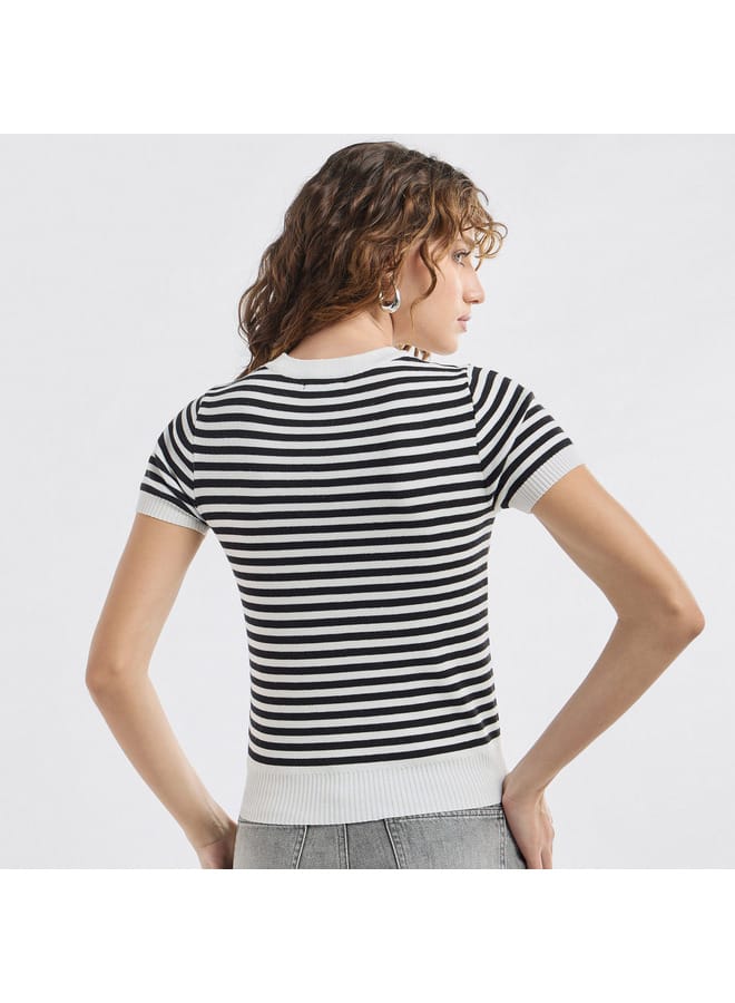 Striped Crew Neck T-shirt with Short Sleeves