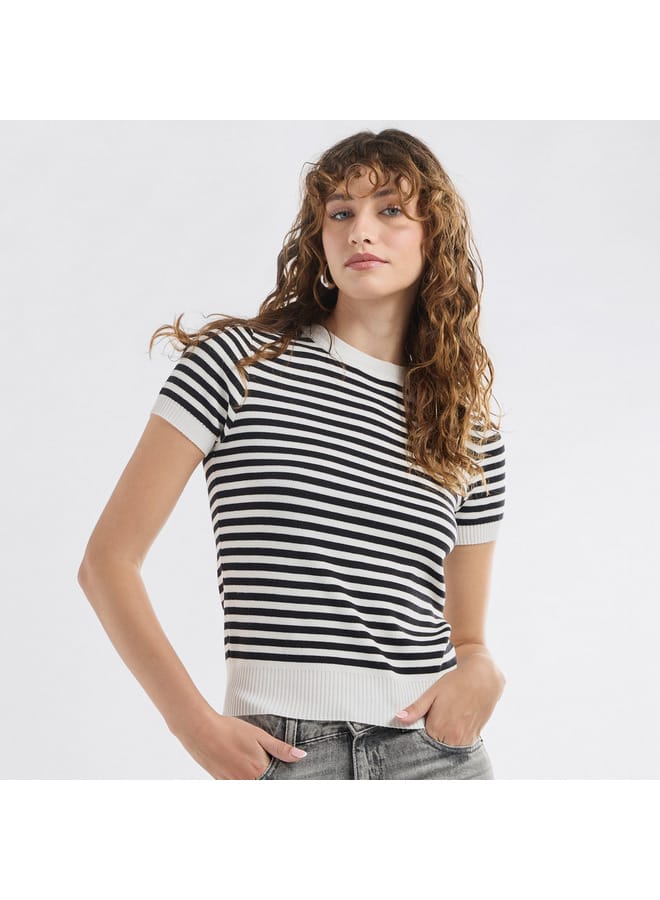 Striped Crew Neck T-shirt with Short Sleeves