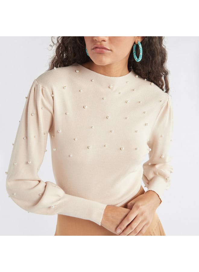 Pearl Embellished Sweater with Long Sleeves