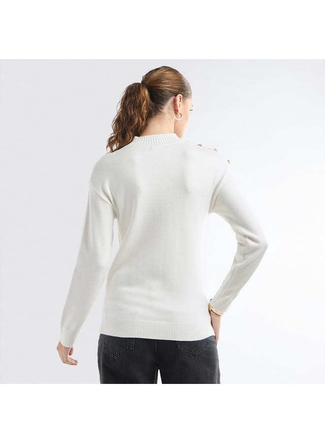 Textured Crew Neck Sweater with Front Pocket