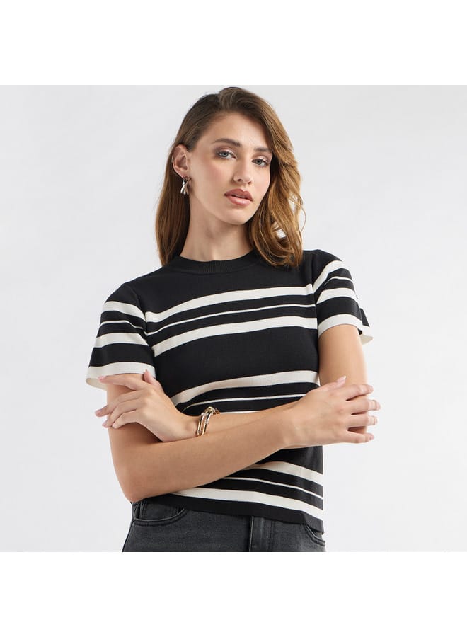 Striped Crew Neck T-shirt with Short Sleeves