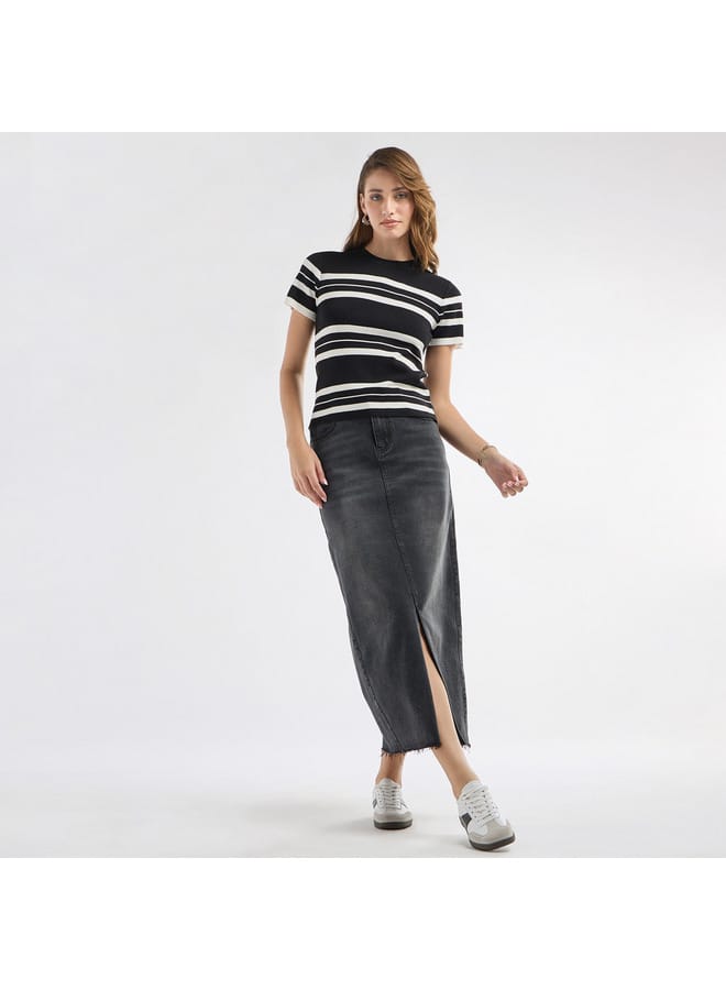 Striped Crew Neck T-shirt with Short Sleeves