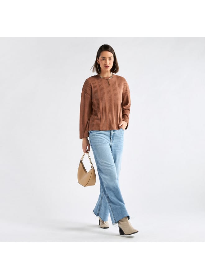 Ribbed High Neck Sweater with Long Sleeves