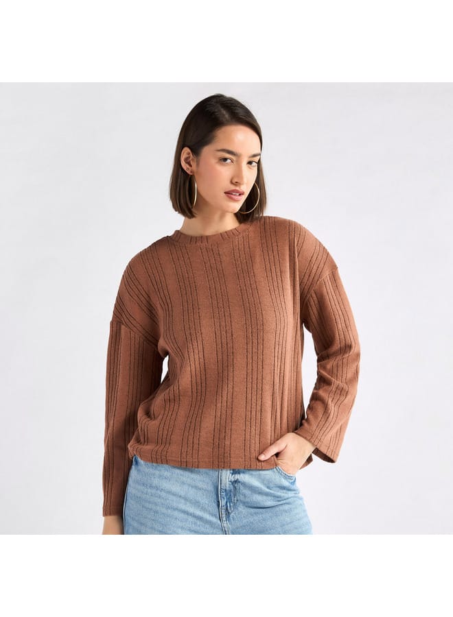 Ribbed High Neck Sweater with Long Sleeves