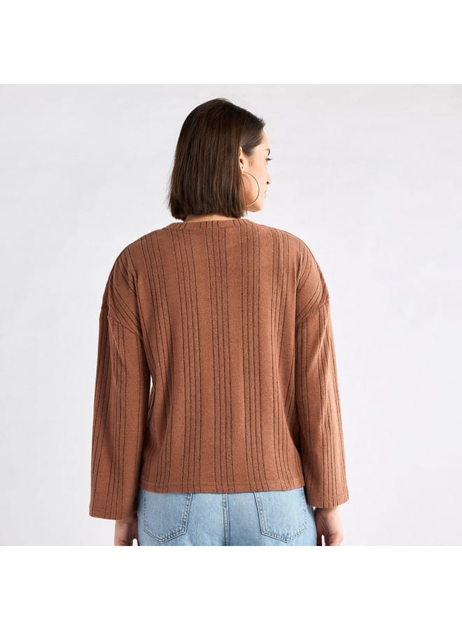 Ribbed High Neck Sweater with Long Sleeves