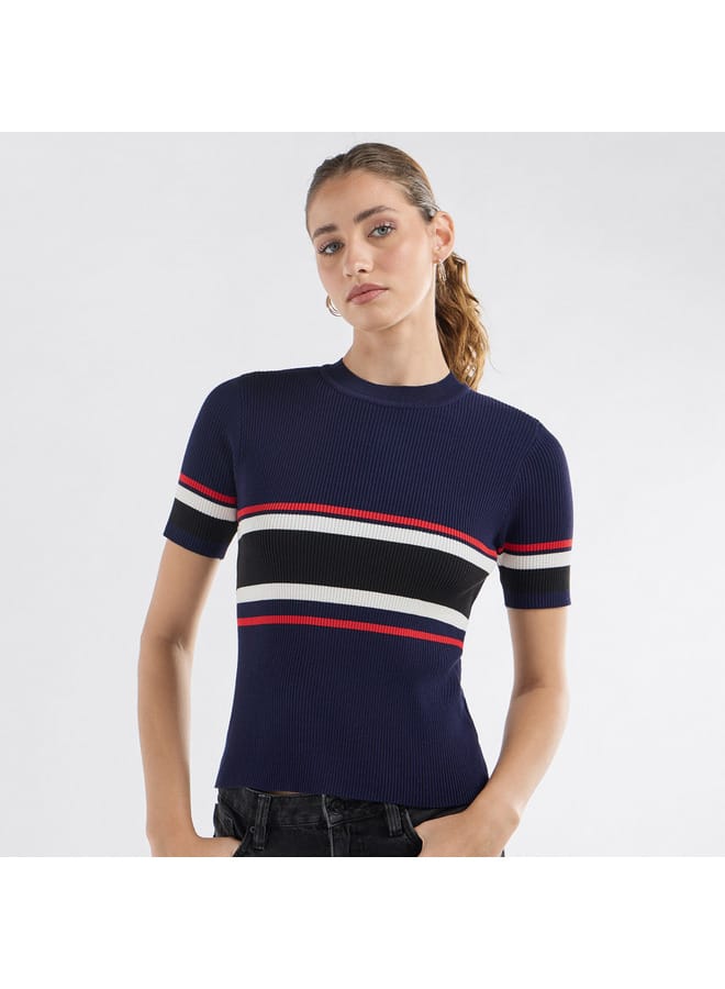 Colourblock Crew Neck T-shirt with Short Sleeves