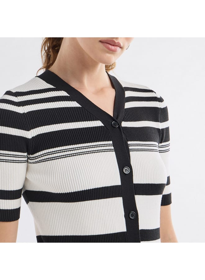 Striped Button Through Top with Short Sleeves