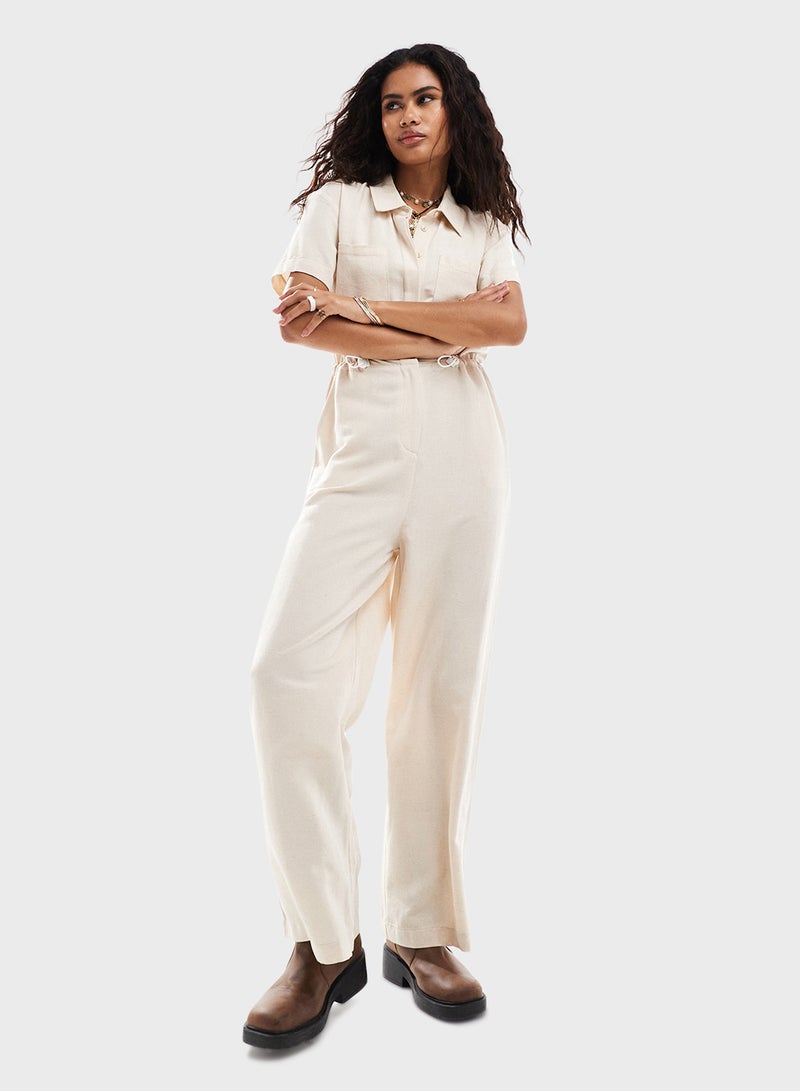 Drawstring Detail Linen Jumpsuit