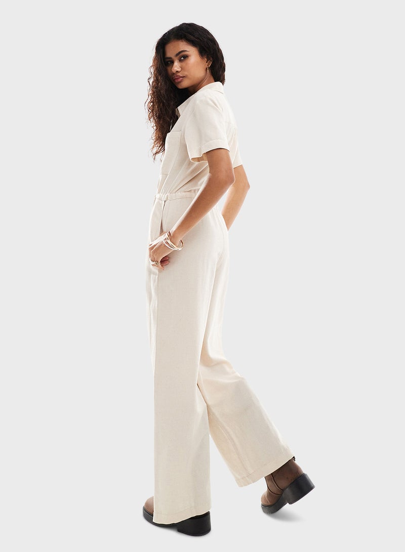 Drawstring Detail Linen Jumpsuit