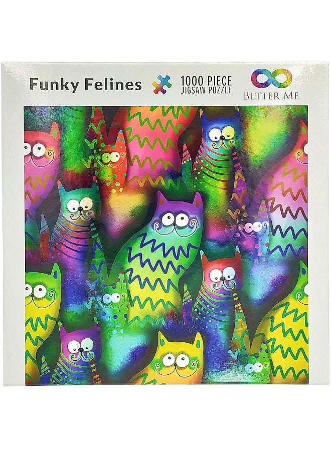 Better Me Funky Felines Square 1000 Piece Puzzle - Funny & Colorful Cat Puzzles for Adults 1000 Piece, Unusual Trippy Smiling Kitty Cats Puzzle