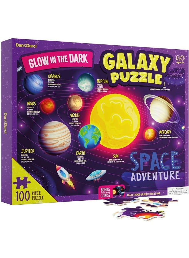 Glow in The Dark 100 Piece Galaxy Puzzle for Kids - Space Jigsaw Puzzles Toys for Boys & Girls Ages 6-8 - Christmas Birthday Gifts for Age 6 7 8 Year Old Toddler Boy Girl Gift - Planet Toys