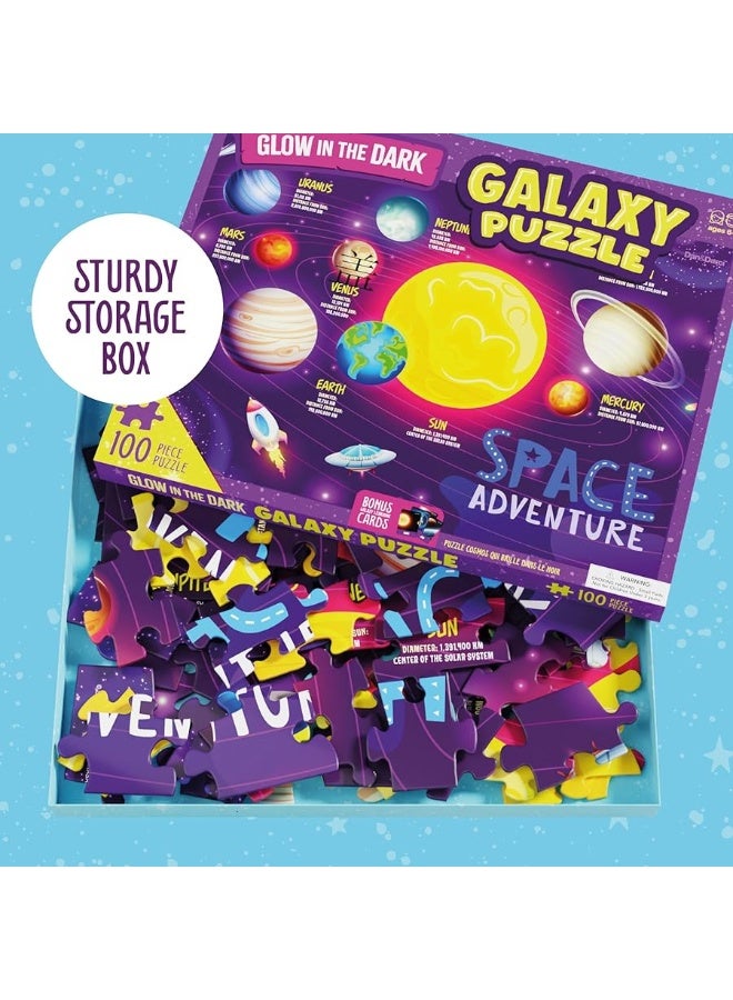 Glow in The Dark 100 Piece Galaxy Puzzle for Kids - Space Jigsaw Puzzles Toys for Boys & Girls Ages 6-8 - Christmas Birthday Gifts for Age 6 7 8 Year Old Toddler Boy Girl Gift - Planet Toys