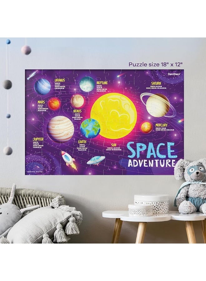 Glow in The Dark 100 Piece Galaxy Puzzle for Kids - Space Jigsaw Puzzles Toys for Boys & Girls Ages 6-8 - Christmas Birthday Gifts for Age 6 7 8 Year Old Toddler Boy Girl Gift - Planet Toys