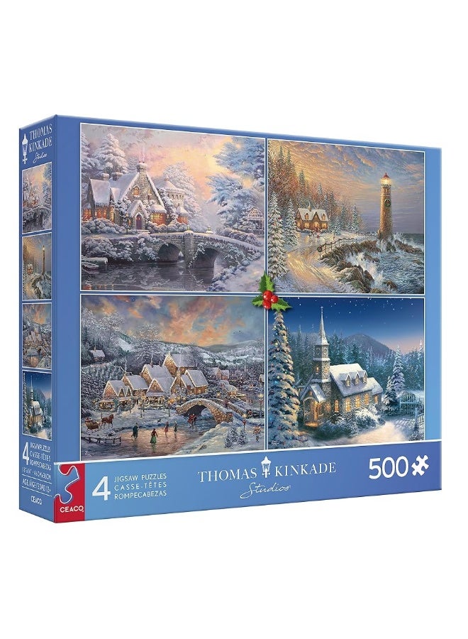 Ceaco - 4 in 1 Multipack - Thomas Kinkade - Holiday - (4) 500 Piece Jigsaw Puzzles