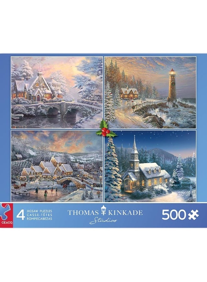 Ceaco - 4 in 1 Multipack - Thomas Kinkade - Holiday - (4) 500 Piece Jigsaw Puzzles