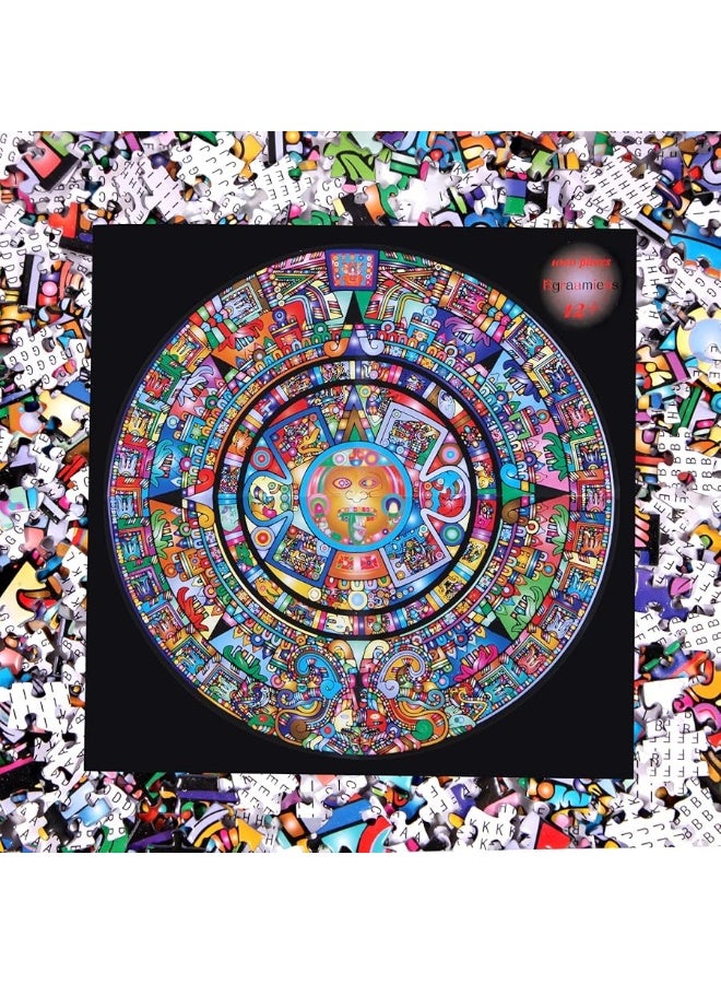 Bgraamiens Puzzle-Aztec Totem-1000 Pieces Round Puzzle Color Challenge Jigsaw Puzzles for Adults and Kids(Aztec Totem)