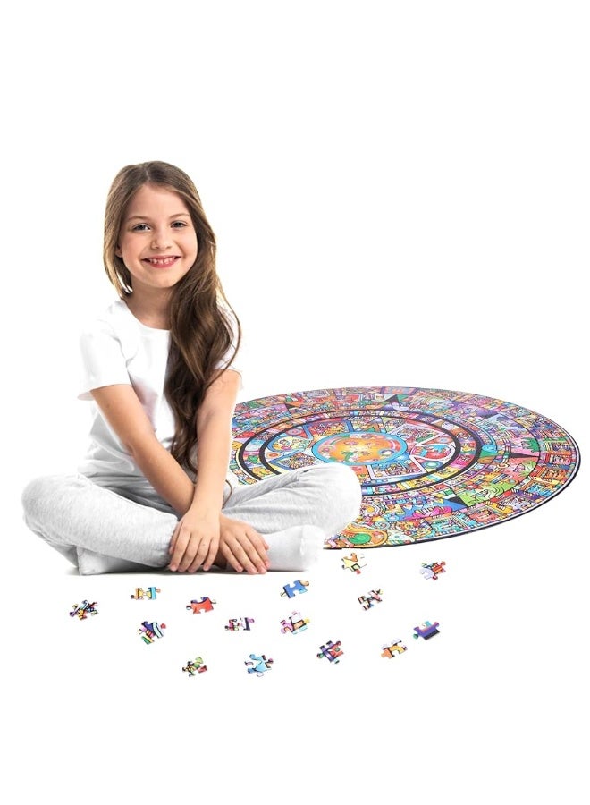 Bgraamiens Puzzle-Aztec Totem-1000 Pieces Round Puzzle Color Challenge Jigsaw Puzzles for Adults and Kids(Aztec Totem)