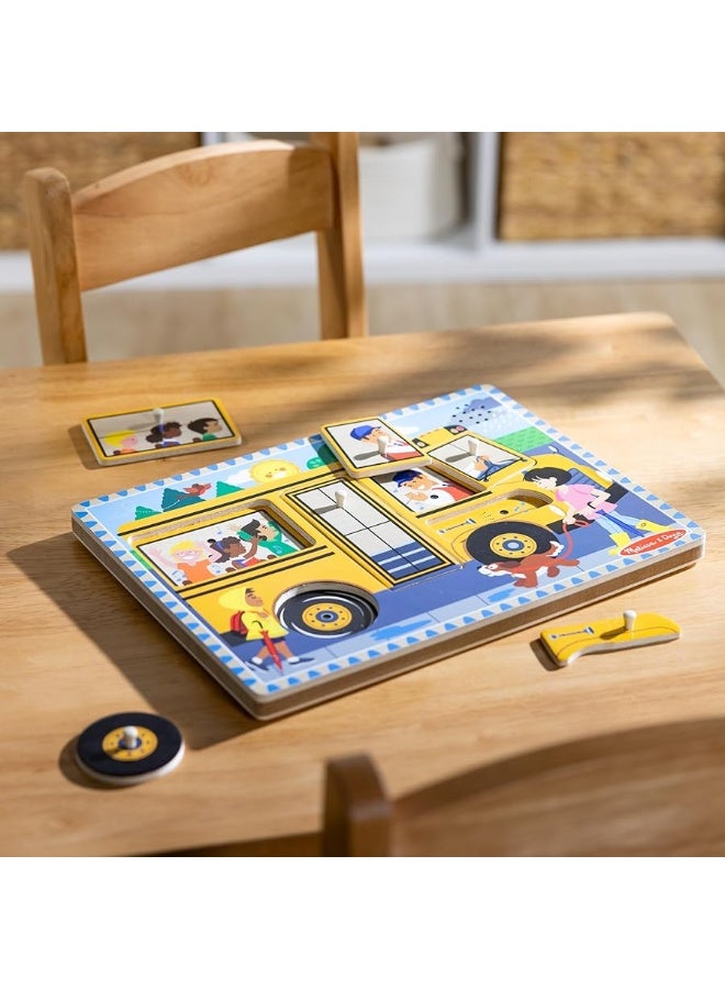 Melissa & Doug The Wheels on the Bus Sound Puzzle - School Bus Puzzle, Wooden Puzzle For Kids and Toddlers Ages 2+